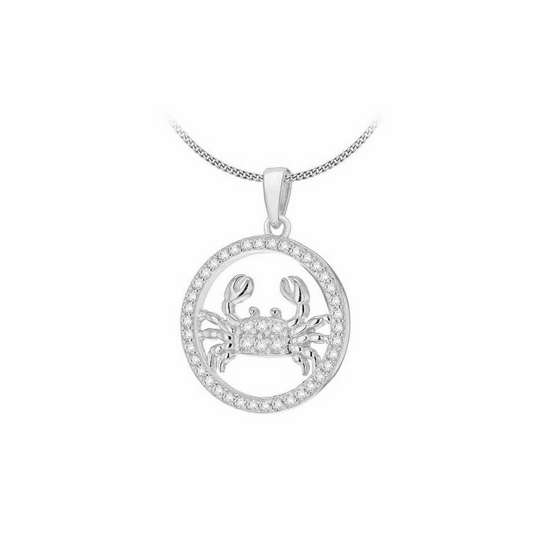 Revere sterling silver Cancer zodiac pendant necklace with cubic zirconia 46cm (British brand)