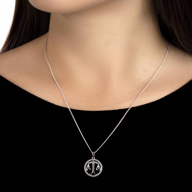 Revere sterling silver Libra zodiac pendant 46cm chain - British product
