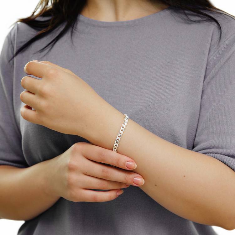 Revere sterling silver diamond cut stardust curb bracelet 20cm, imported from the UK