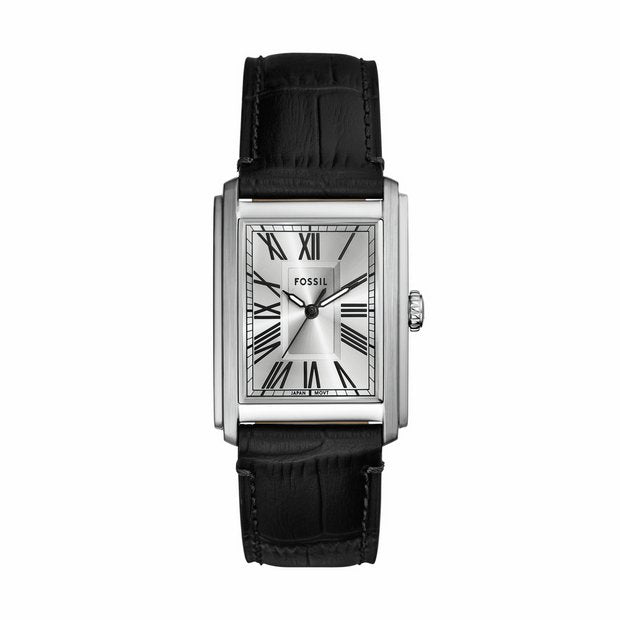 Fossil Carraway black croco leather watch with silver dial, UK version