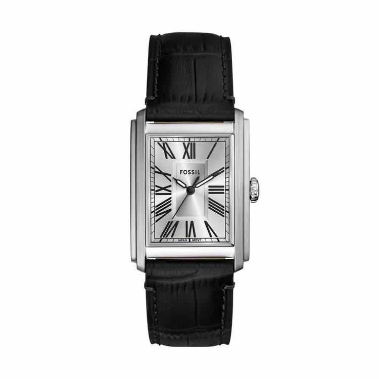 Fossil Carraway black croco leather watch with silver dial, UK version