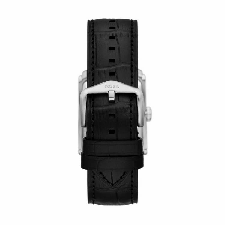 Fossil Carraway black croco leather watch with silver dial, UK version