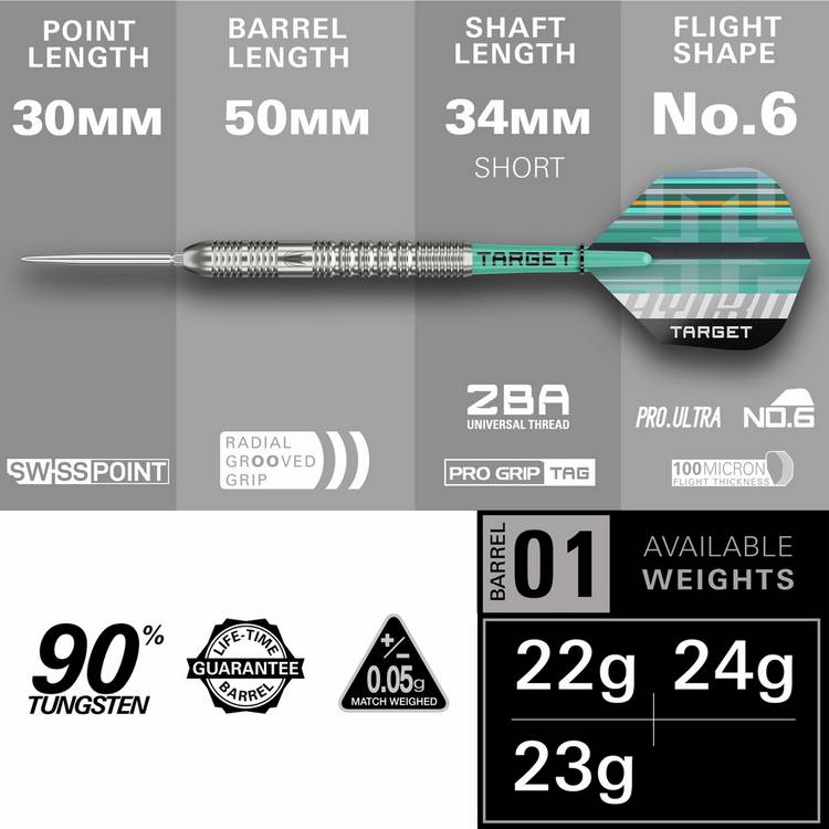 Target Darts Hydro 90% tungsten steel tip darts (British brand)