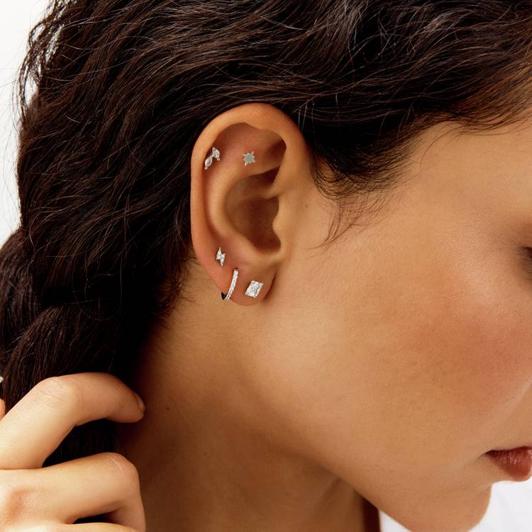 Revere sterling silver marquise cubic zirconia stud earring (British brand)