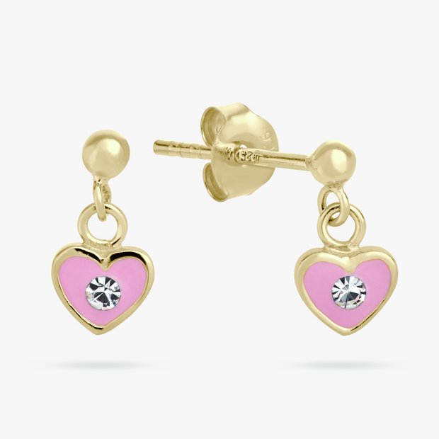 Revere Kids gold plated sterling silver pink heart earrings, UK version