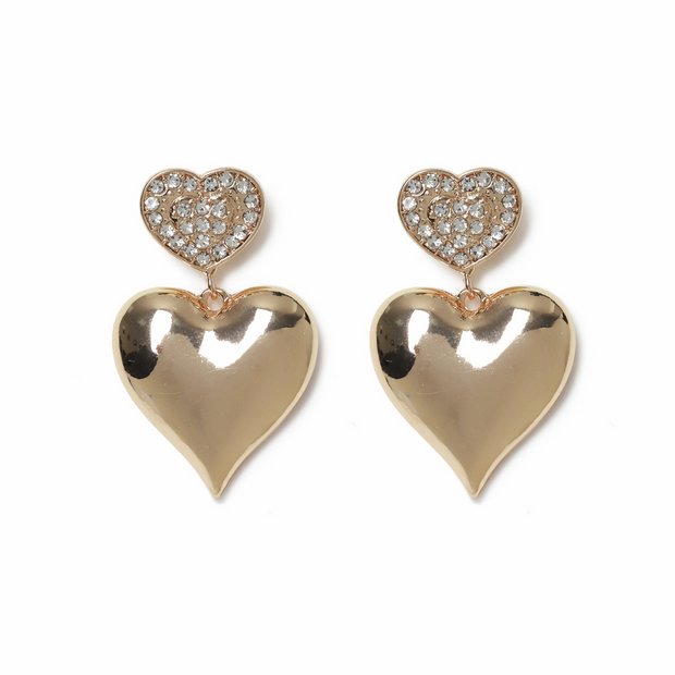 Freedom gold-tone crystal heart double drop earrings - British product