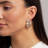 Freedom gold-tone crystal heart double drop earrings - British product