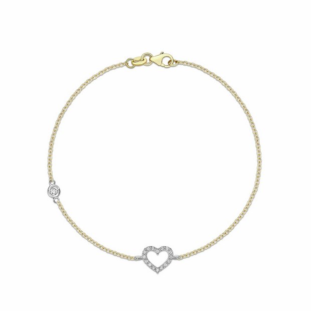 Revere 9ct multicoloured gold cubic zirconia heart bracelet 19cm (British brand)