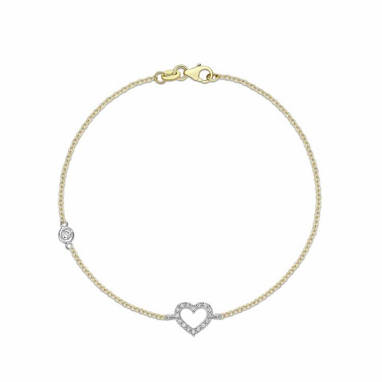 Revere 9ct multicoloured gold cubic zirconia heart bracelet 19cm (British brand)