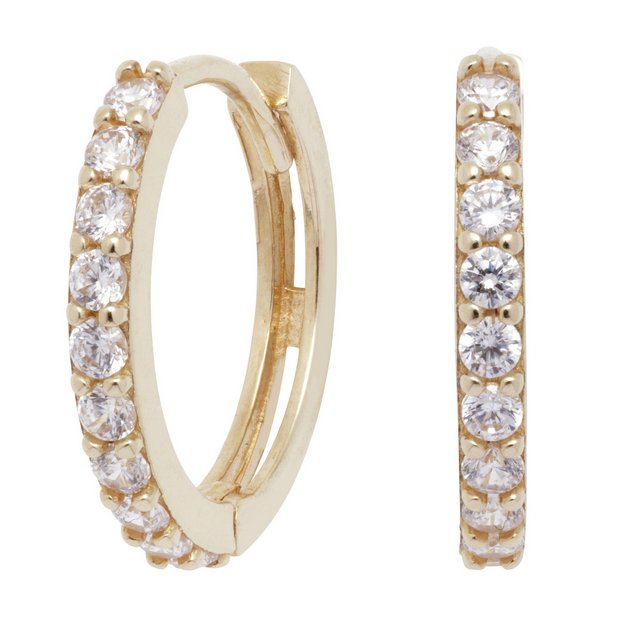 Revere 9ct gold cubic zirconia hoop earrings - British product