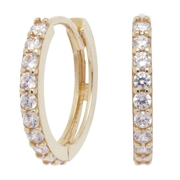 Revere 9ct gold cubic zirconia hoop earrings - British product
