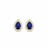 Revere pear shaped halo stud earrings 9ct gold blue cubic zirconia, imported from the UK