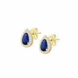 Revere pear shaped halo stud earrings 9ct gold blue cubic zirconia, imported from the UK