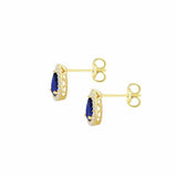Revere pear shaped halo stud earrings 9ct gold blue cubic zirconia, imported from the UK