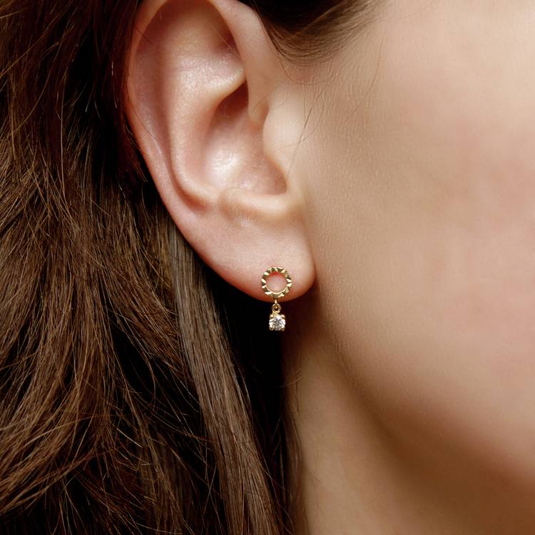 Revere drop earrings cubic zirconia 9ct yellow gold, UK version