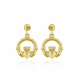 Revere 9ct yellow gold Claddagh drop earrings, UK version