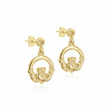 Revere 9ct yellow gold Claddagh drop earrings, UK version