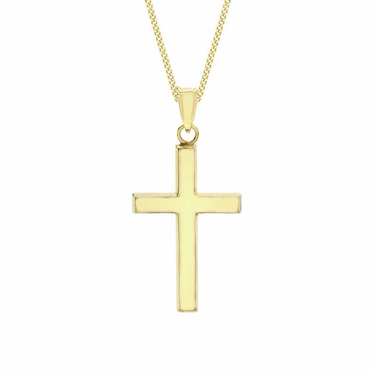 Revere 9ct gold cross pendant on curb chain, imported from the UK