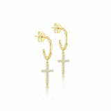 Revere 9ct yellow gold cross drop earrings with cubic zirconia stones (British brand)