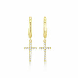 Revere 9ct yellow gold cross drop earrings with cubic zirconia stones (British brand)