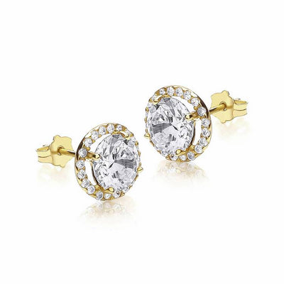 Argos Revere 9ct Yellow Gold Cubic Zirconia Halo Stud Earrings- Buy online at McGrocer