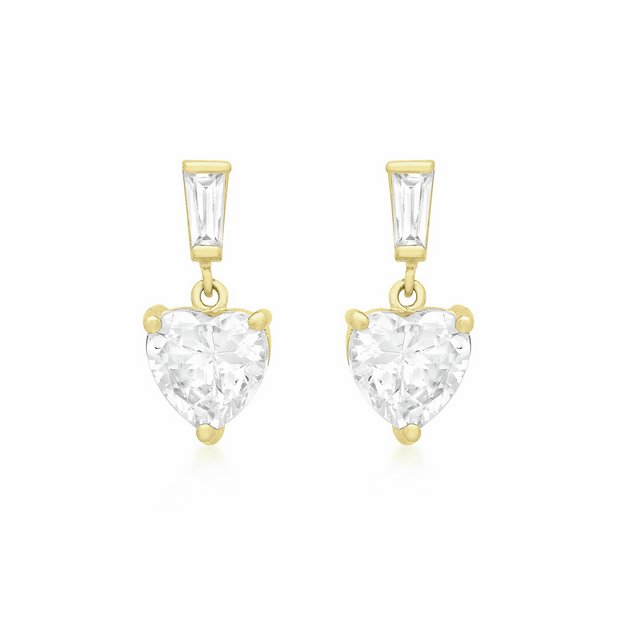 Revere 9ct yellow gold heart drop earrings - British product