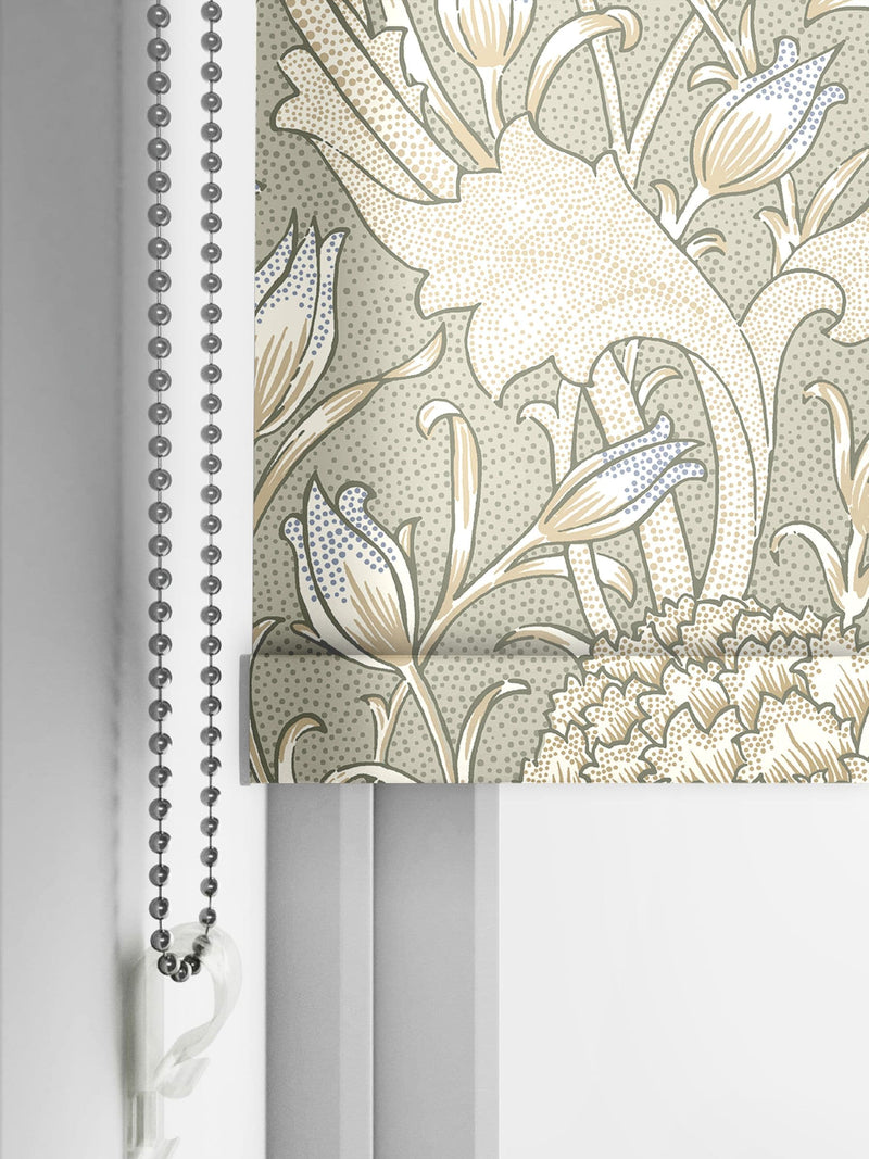 William Morris Wild Tulip roller blind sage green, UK version