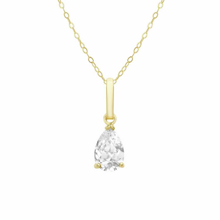Revere 9ct yellow gold cubic zirconia tear pendant necklace 46cm, UK version
