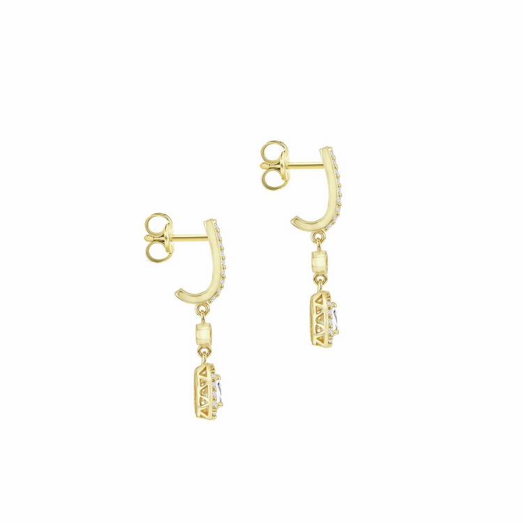 Revere 9ct yellow gold teardrop halo drop earrings with cubic zirconia, UK version