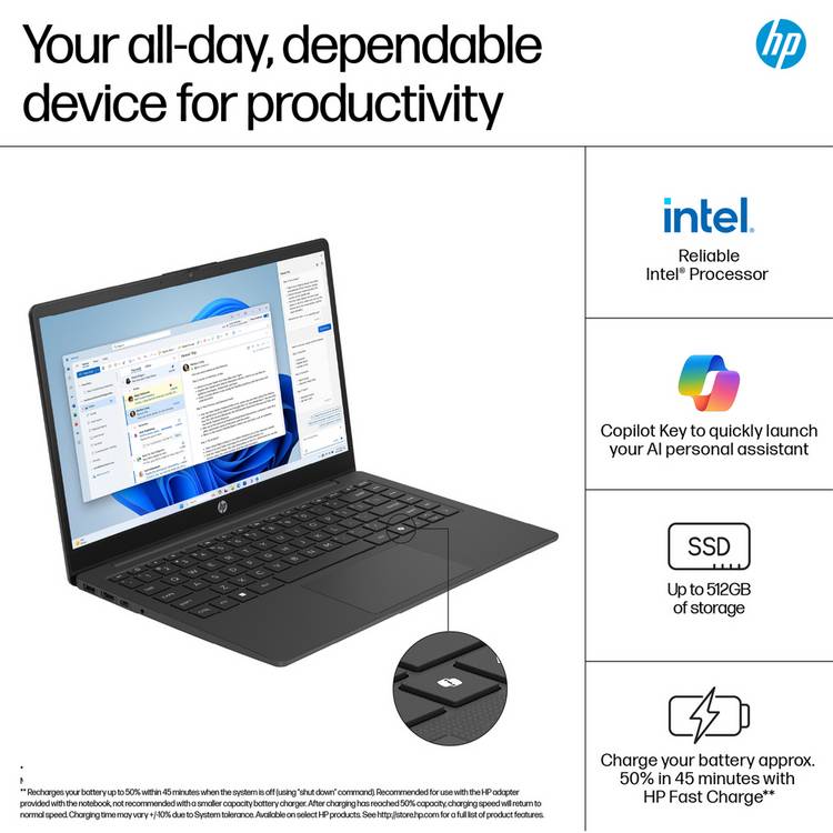 HP 14 laptop Intel N150 4GB 128GB - British product