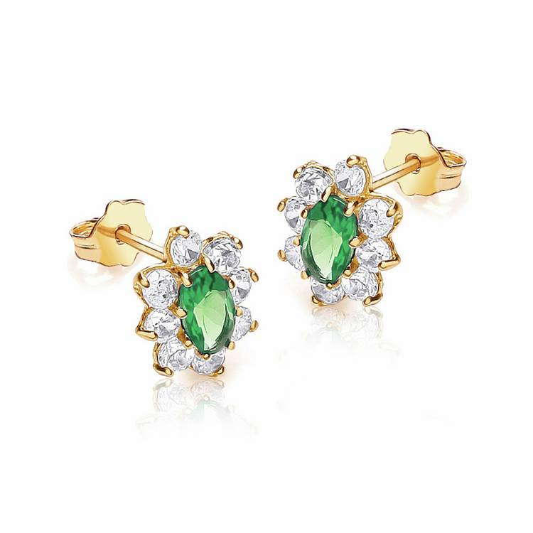 Revere 9ct yellow gold cluster earrings with cubic zirconia (British brand)
