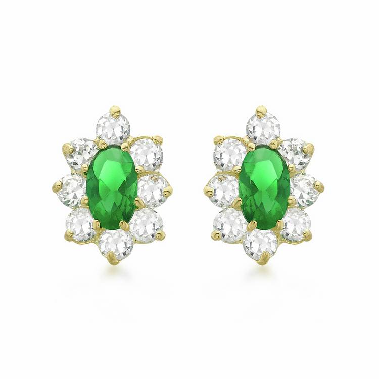 Revere 9ct yellow gold cluster earrings with cubic zirconia (British brand)