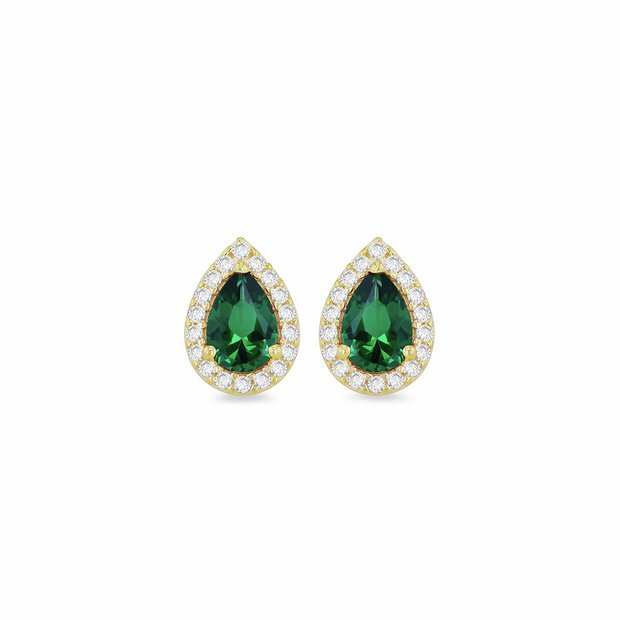 Revere gold green cubic zirconia halo stud earrings, UK version