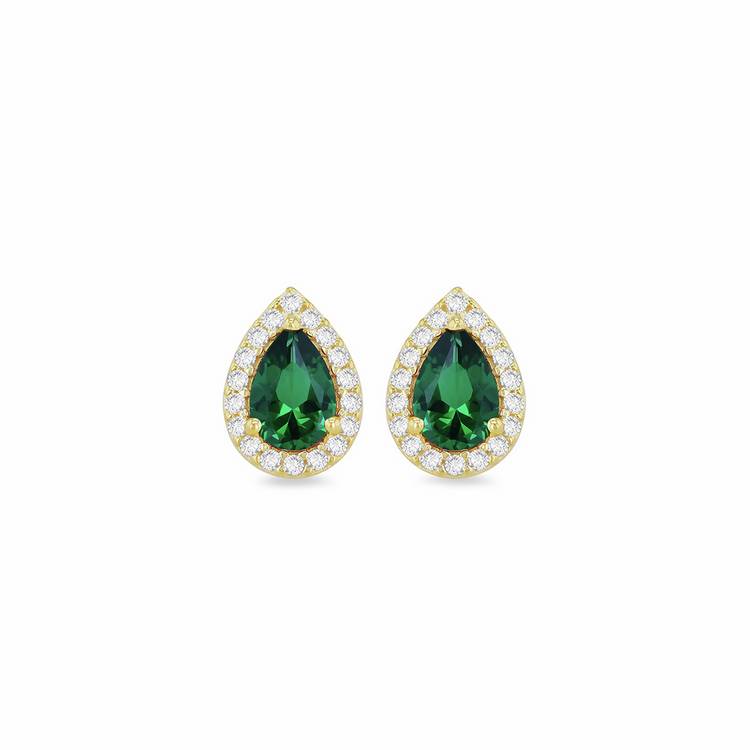 Revere gold green cubic zirconia halo stud earrings, UK version