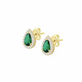 Revere gold green cubic zirconia halo stud earrings, UK version