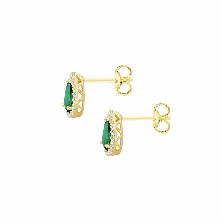 Revere gold green cubic zirconia halo stud earrings, UK version