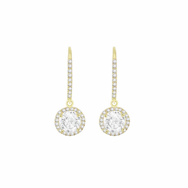 Revere 9ct yellow gold drop cubic zirconia earrings - British product
