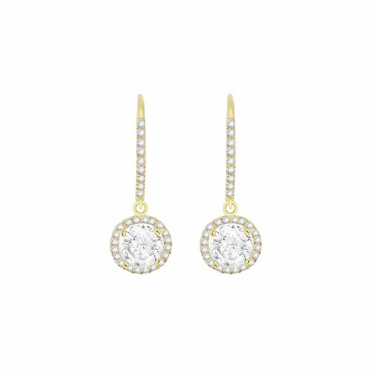 Revere 9ct yellow gold drop cubic zirconia earrings - British product