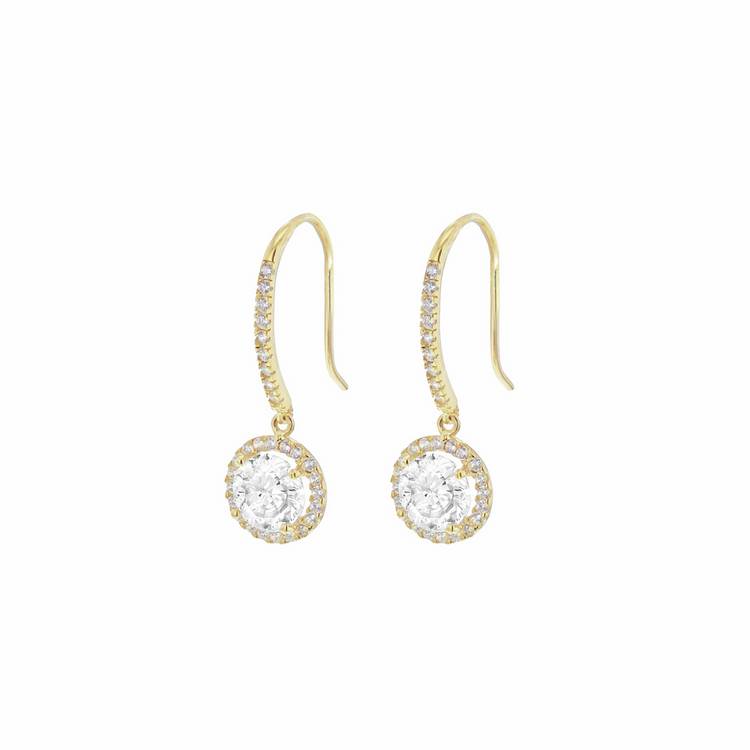 Revere 9ct yellow gold drop cubic zirconia earrings - British product