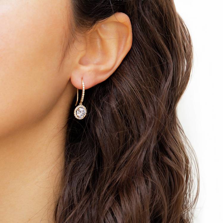Revere 9ct yellow gold drop cubic zirconia earrings - British product