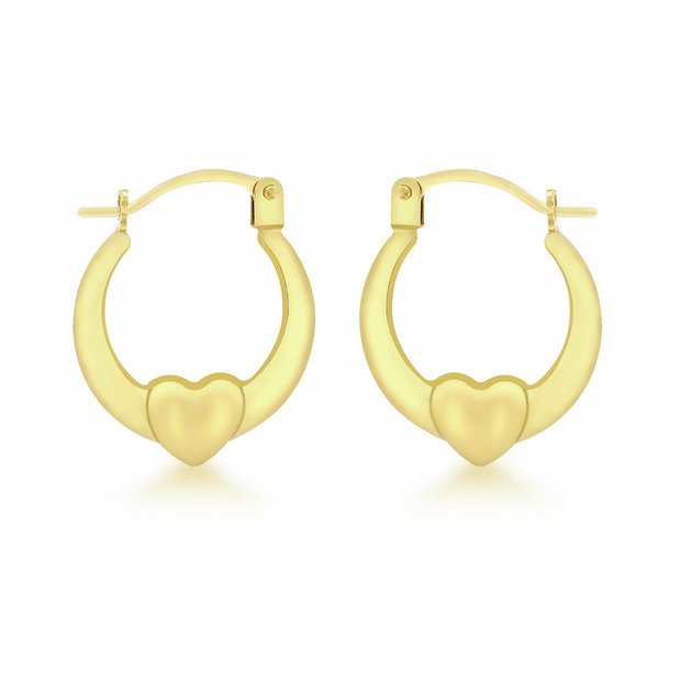 Revere 9ct yellow gold heart creole earrings (British brand)