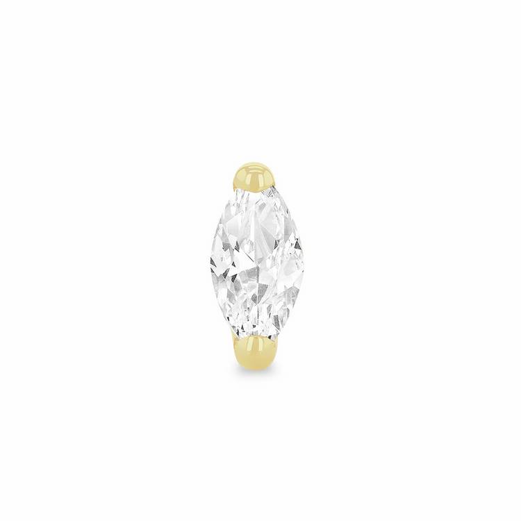 Revere 9ct yellow gold marquise labret stud cubic zirconia earring, imported from the UK