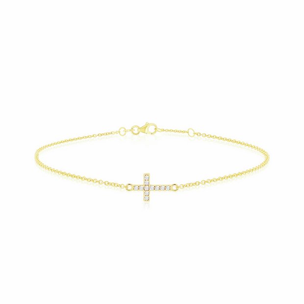 Revere 9ct yellow gold cubic zirconia cross bracelet - British product