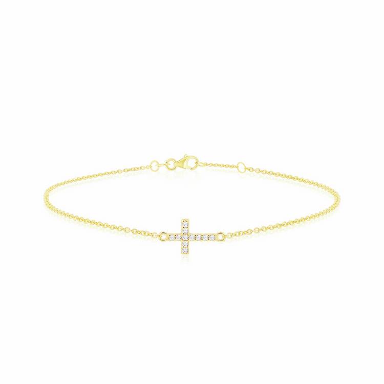 Revere 9ct yellow gold cubic zirconia cross bracelet - British product