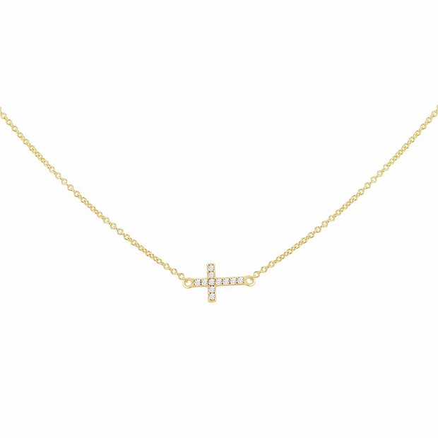 Revere gold mini cross necklace with cubic zirconia stones, UK version
