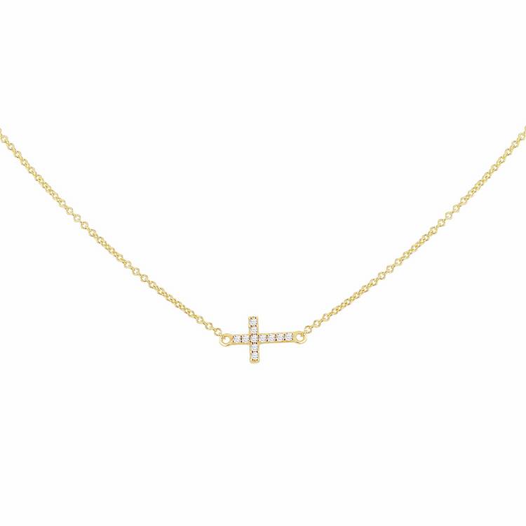 Revere gold mini cross necklace with cubic zirconia stones, UK version