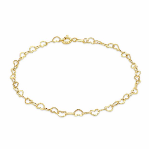 Revere 9ct yellow gold open heart bracelet 18cm (British brand)