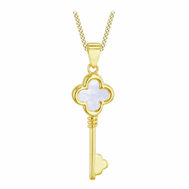 Revere pendant necklace mother of pearl clover key 46cm, imported from the UK