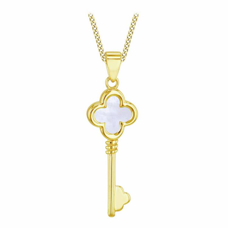 Revere pendant necklace mother of pearl clover key 46cm, imported from the UK