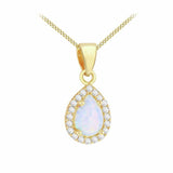 Argos Revere 9ct Yellow Gold Teardrop Halo Created Opal Pendant Necklace, 46cm Chain- Buy online at McGrocer